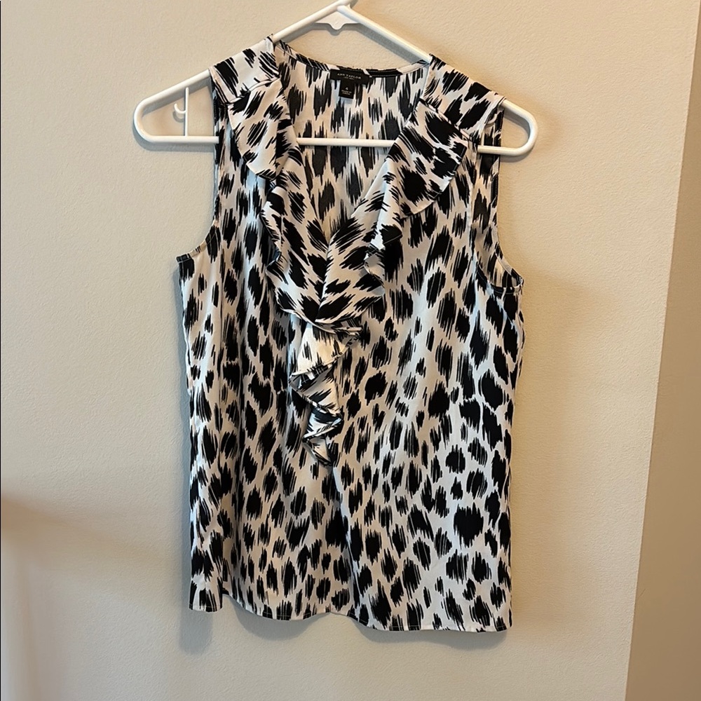 Black and White Ruffled Tie Front Blouse